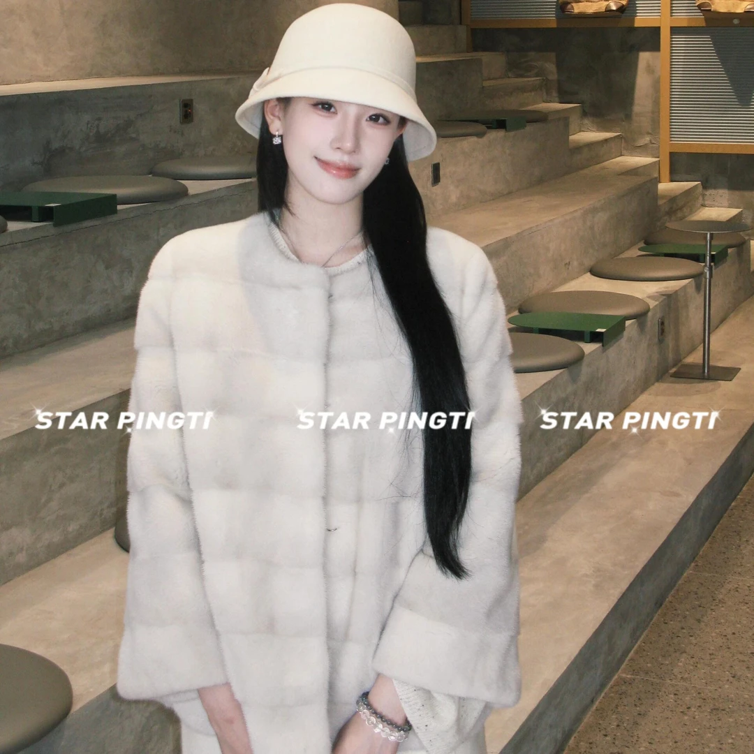 小个子毛呢外套秋冬季轻奢高端名媛气质仿水貂毛绒大衣中长款皮草