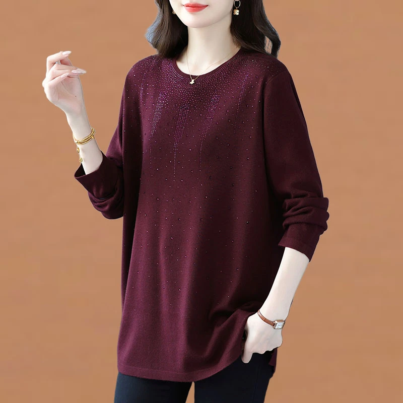 烫钻针织打底衫女秋冬遮屁股上衣显瘦2025新款洋气时髦妈妈装毛衣