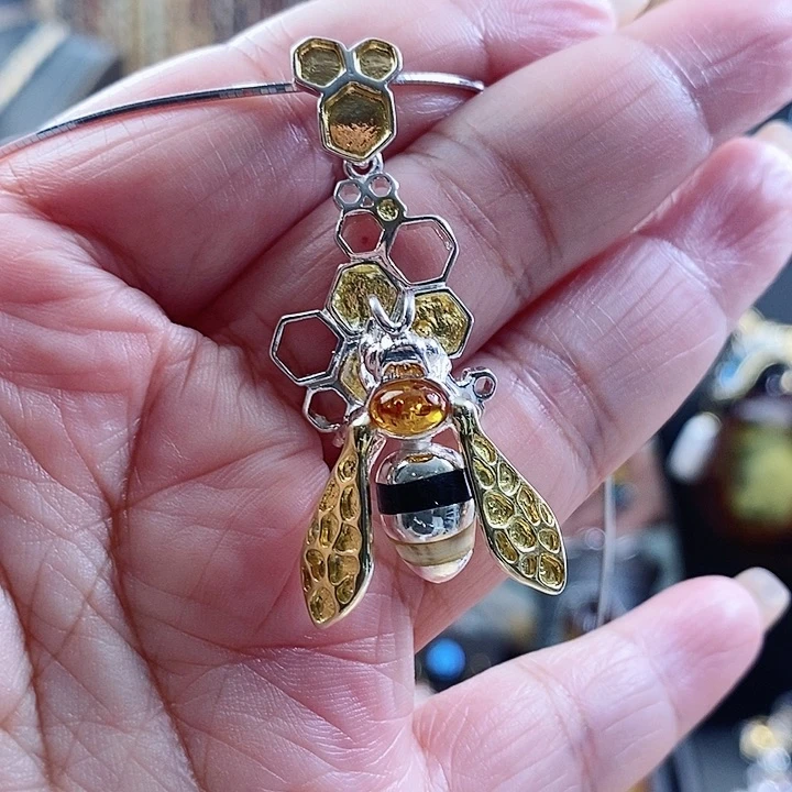 琥珀颈饰银S925镶嵌吊坠