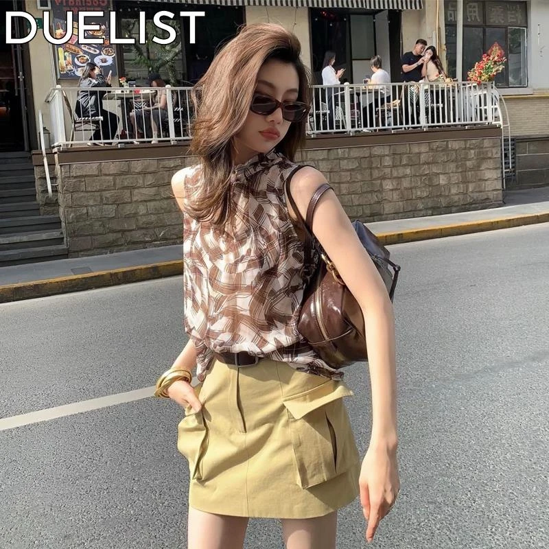 DUELIST复古印花无袖衬衫女夏天显瘦洋气小衫设计感打底气质上衣