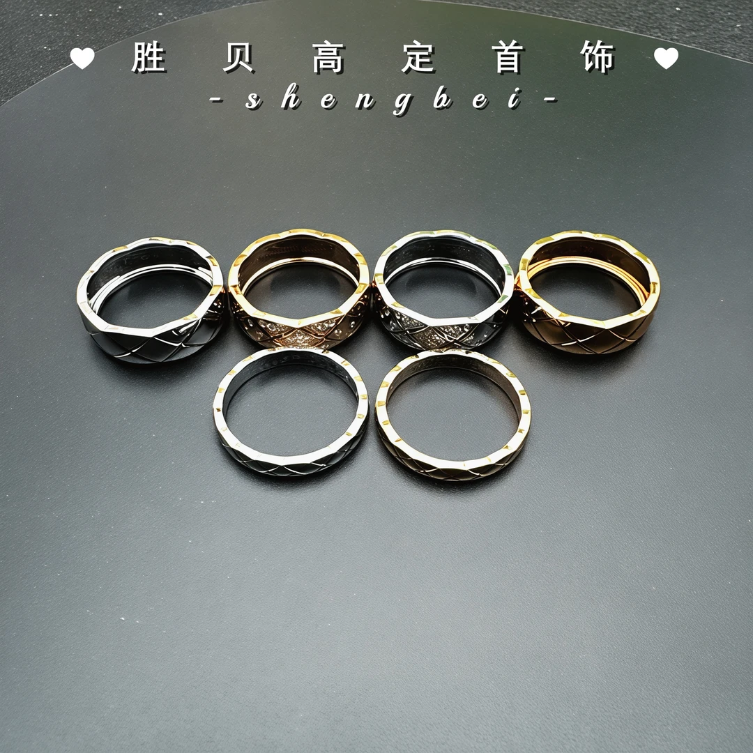 胜贝 925银莫桑石戒指 JZ-菱格时尚情侣百搭银戒窄版指环简约