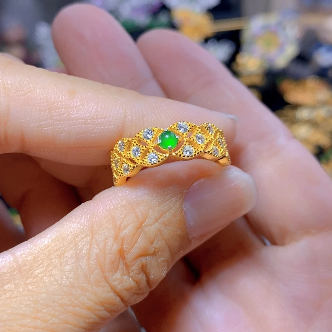翡翠耳钉银S925镶嵌天然翡翠