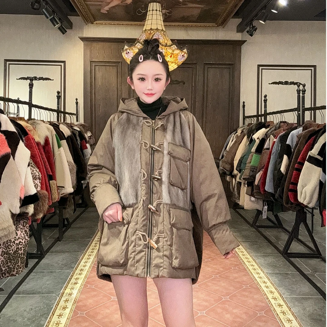 【DCP•Flagship store】83587-FE 2025新款皮毛一体水貂鹅绒外套