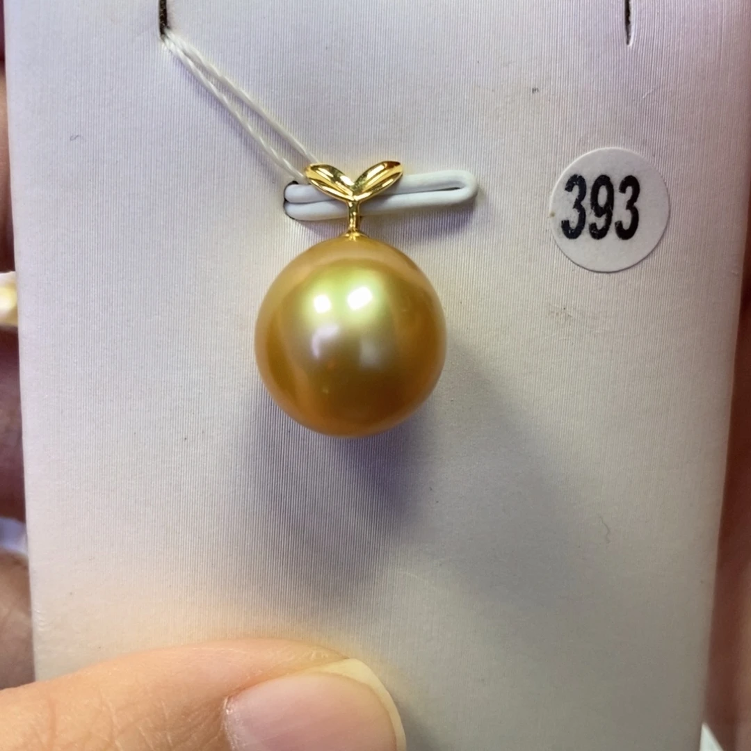 海水珍珠吊坠(不含链)18K金镶嵌茶金极强光12-13mm