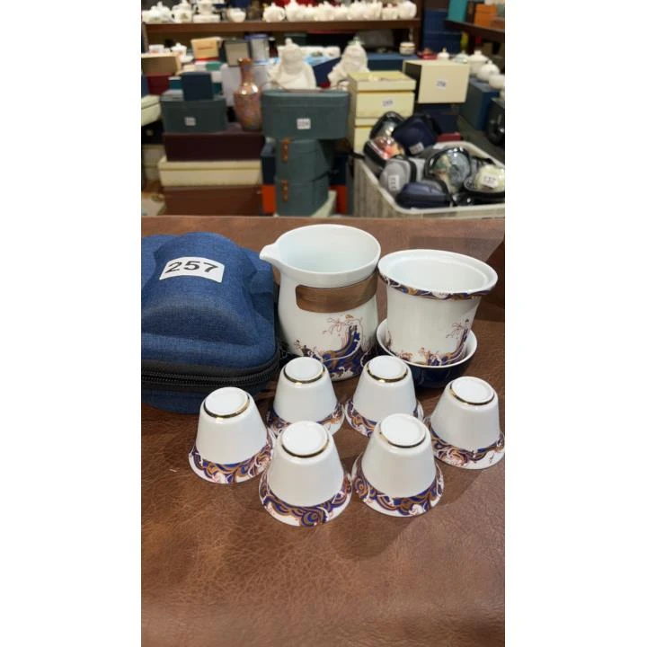 257宫灯蓝一壶六杯旅行茶具