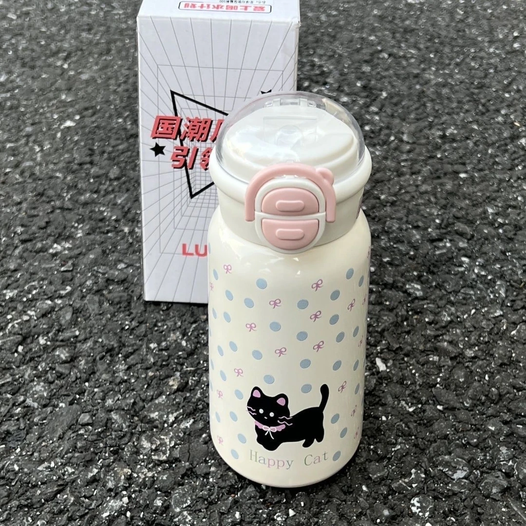 小猫保温杯新款女高颜值ins吸管杯女学生可爱便携316不锈钢保温杯
