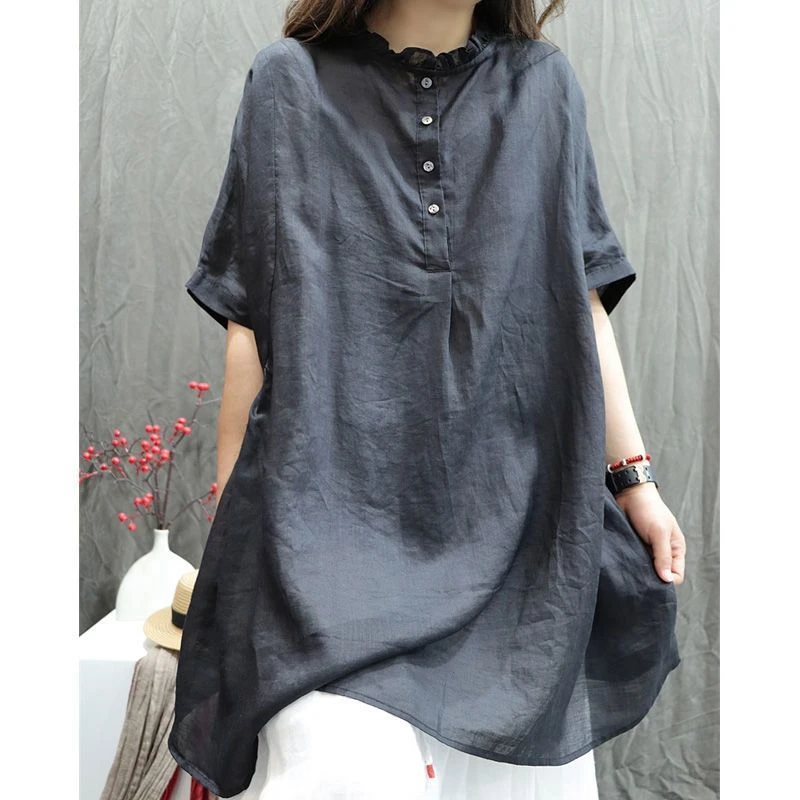 【现货+运费险】夏季女装宽松显瘦刺绣文艺衬衫棉麻重工上衣Y96