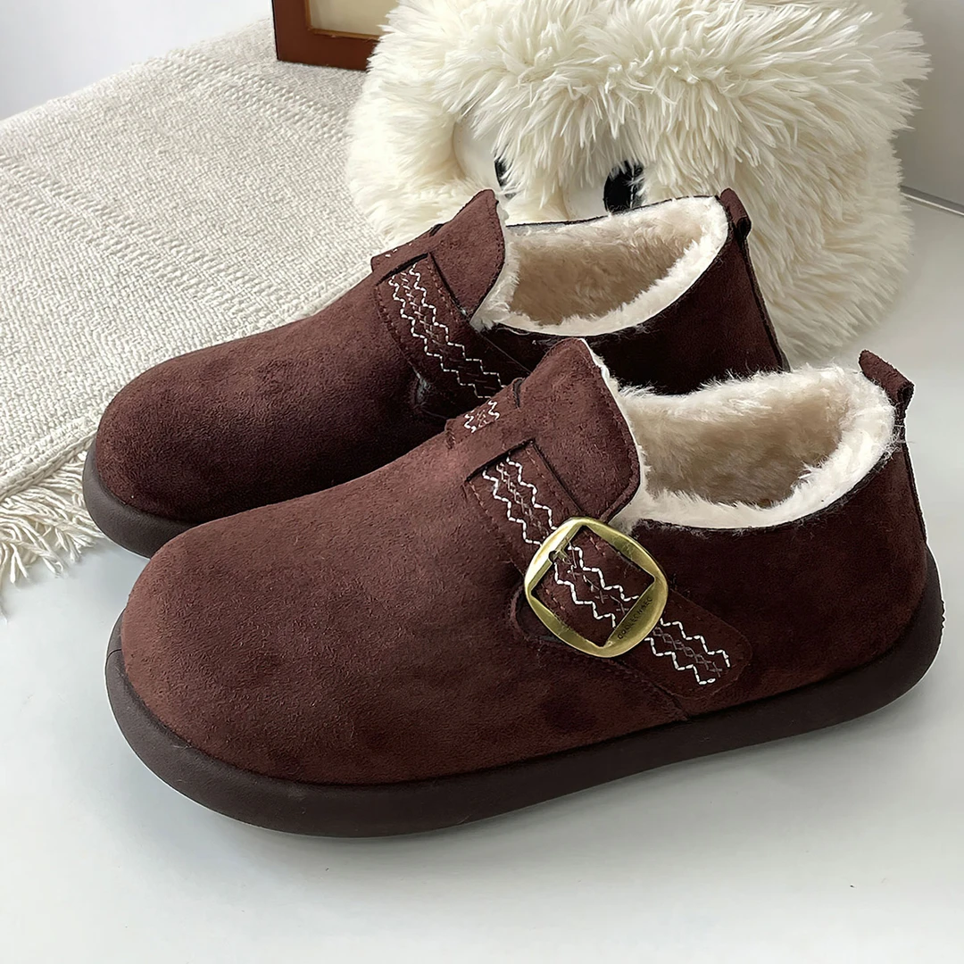 驼色时尚青春保暖复古韩版平底加绒学院潮流港风新款小众休闲板鞋