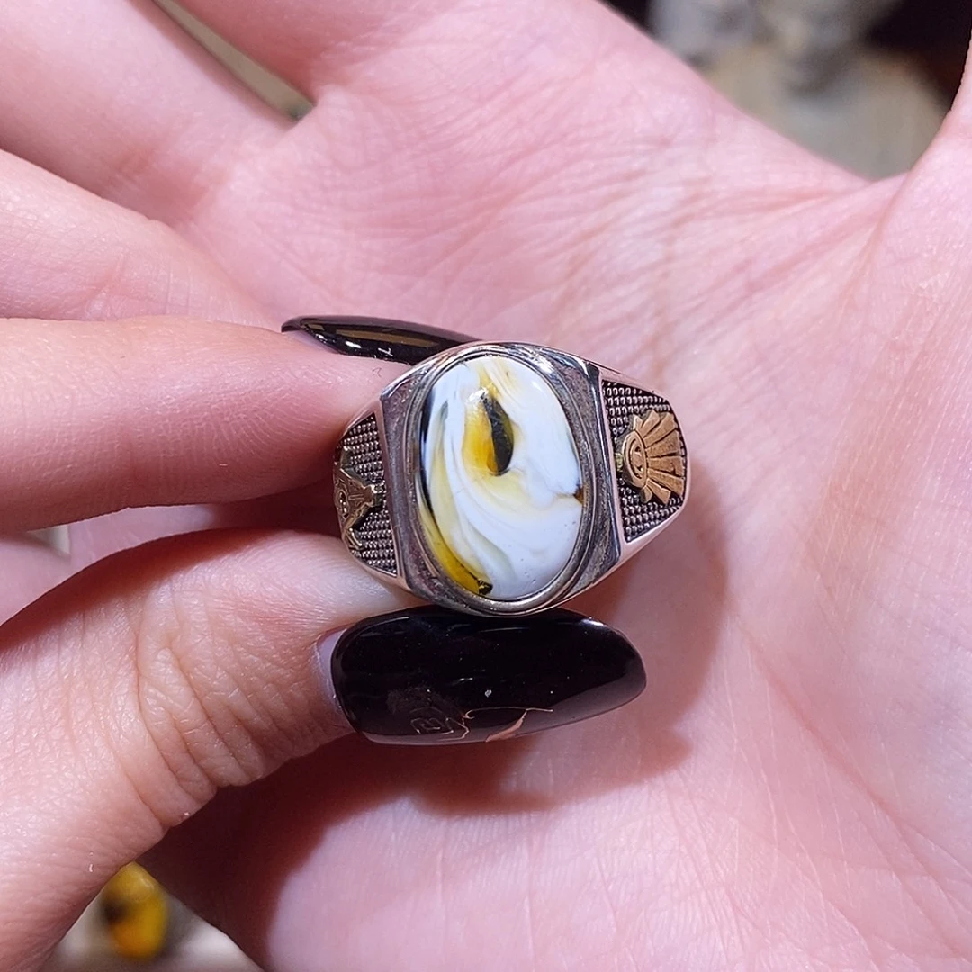 琥珀戒指银S925镶嵌K****乐戒指