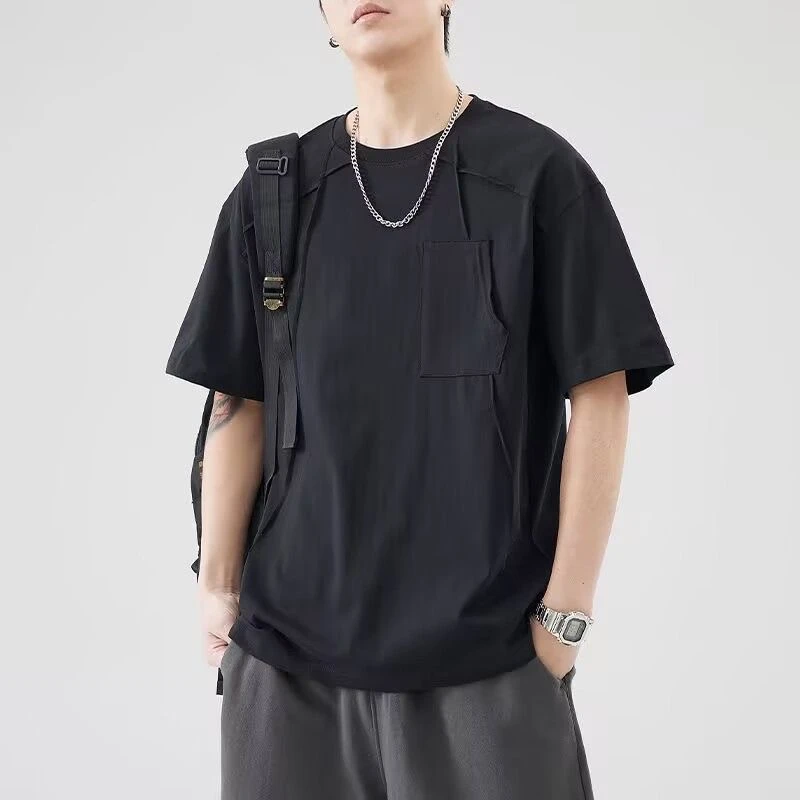 美式黑色短袖T恤设计感时尚半袖潮流男士潮款