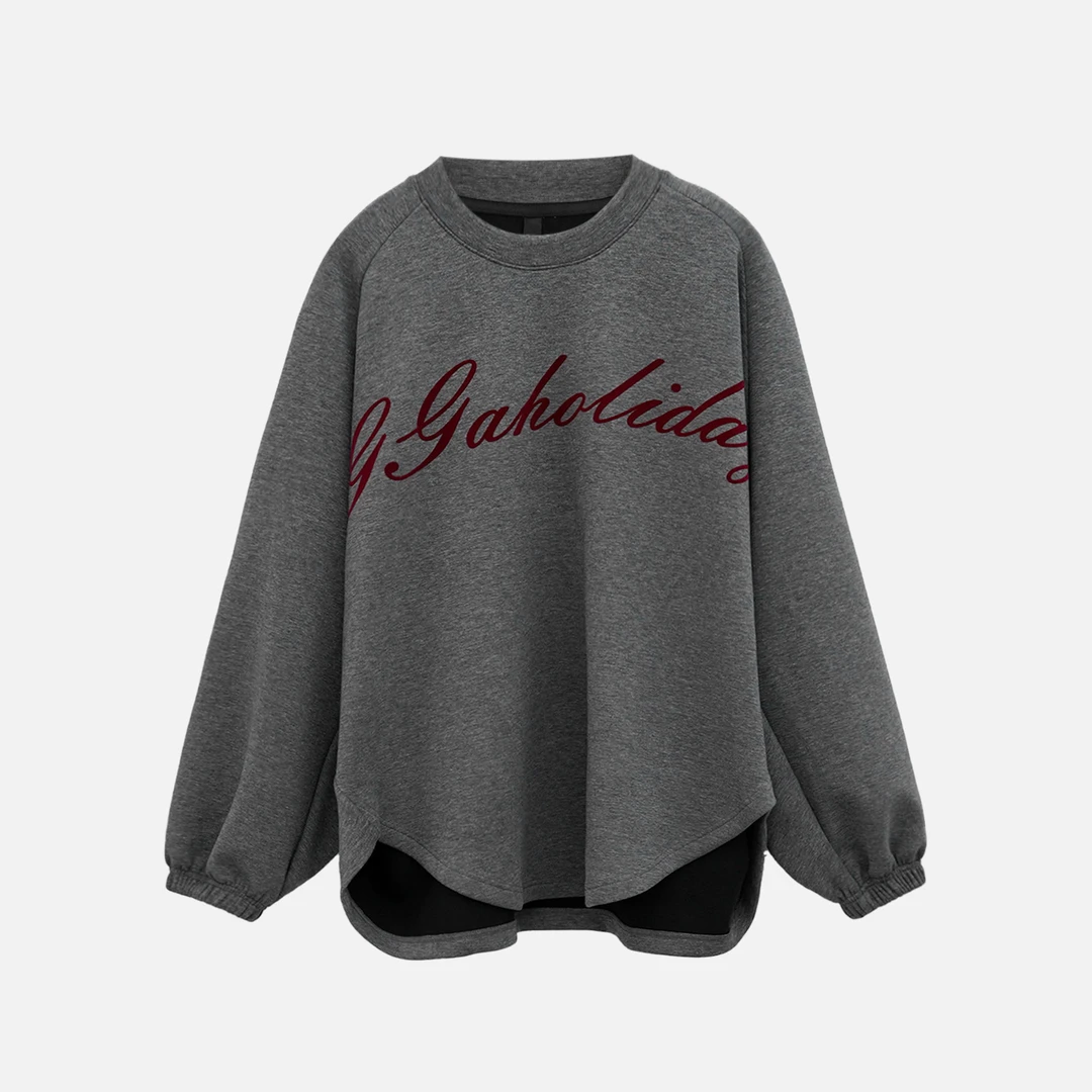 GGAHOLIDAY时尚休闲百搭宽松显瘦秋冬简约灰色长袖卫衣-154240