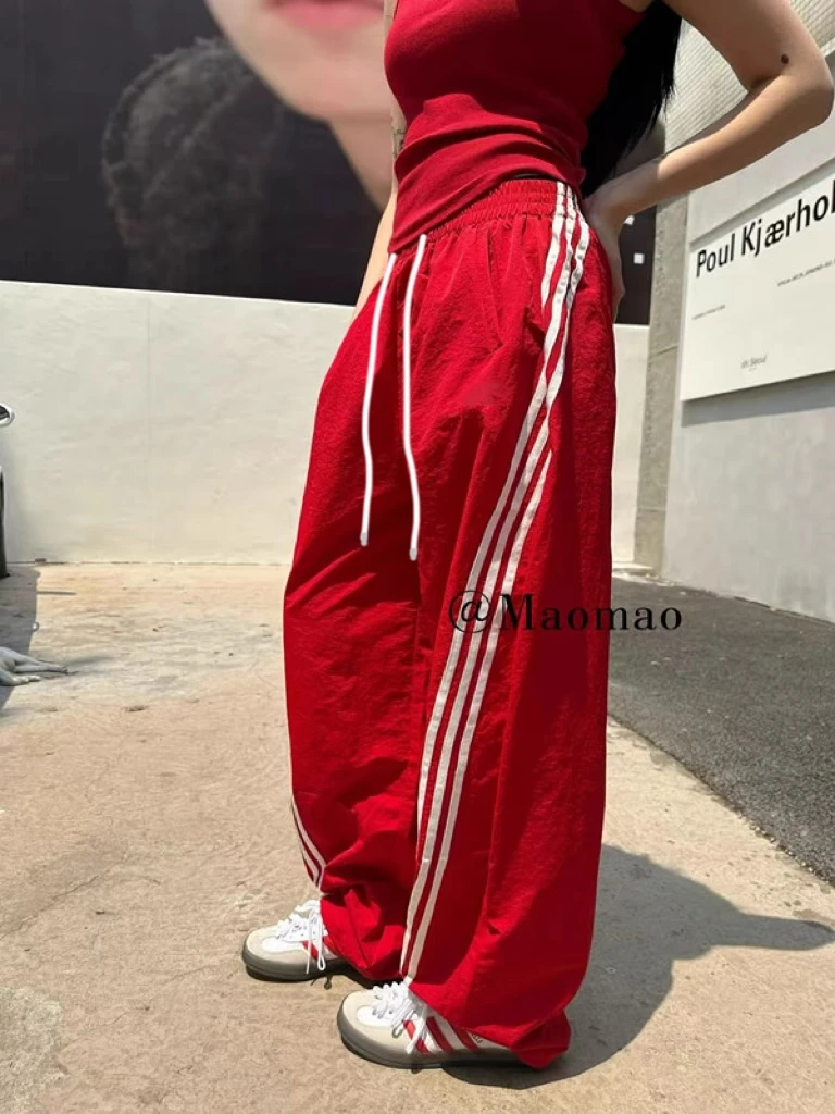 【幸运鱼专属】美式三条杠运动裤女夏季薄防晒速干裤拖地阔腿工装裤