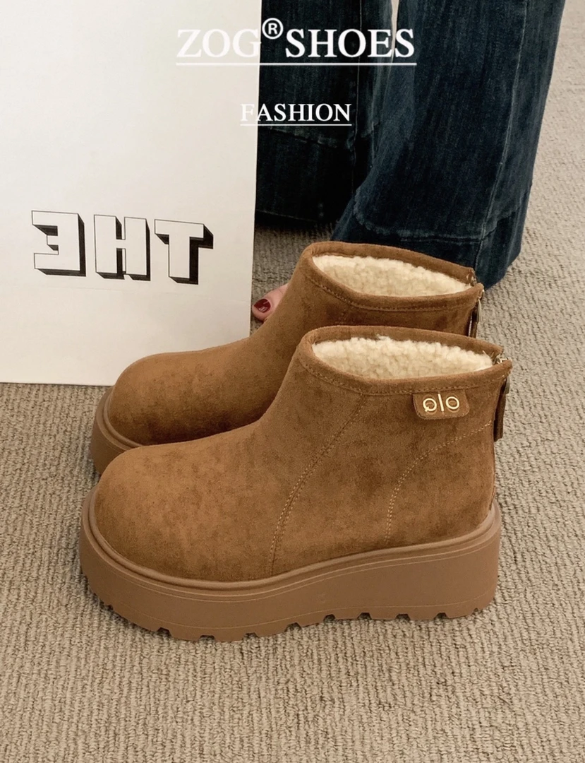 冬季松糕底秋季高跟防滑胶粘短靴五公分 0037 简