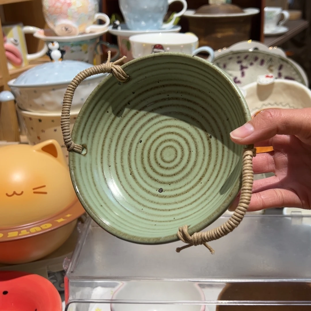 提梁小碗芥末绿粗陶