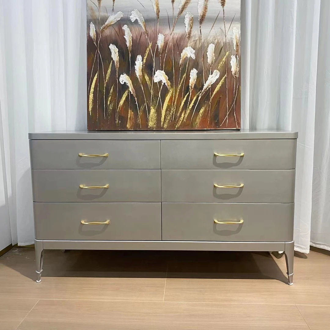 美式轻奢实木储物柜法式轻奢收纳客厅六斗柜太空银色储物柜餐边柜