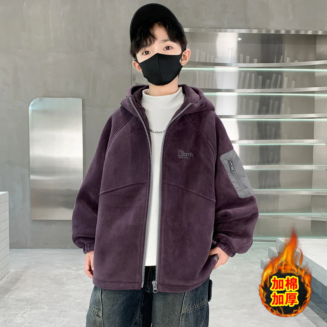 男童奥粒绒夹棉外套秋冬款6-12岁中大童男孩秋装加厚儿童休闲洋气