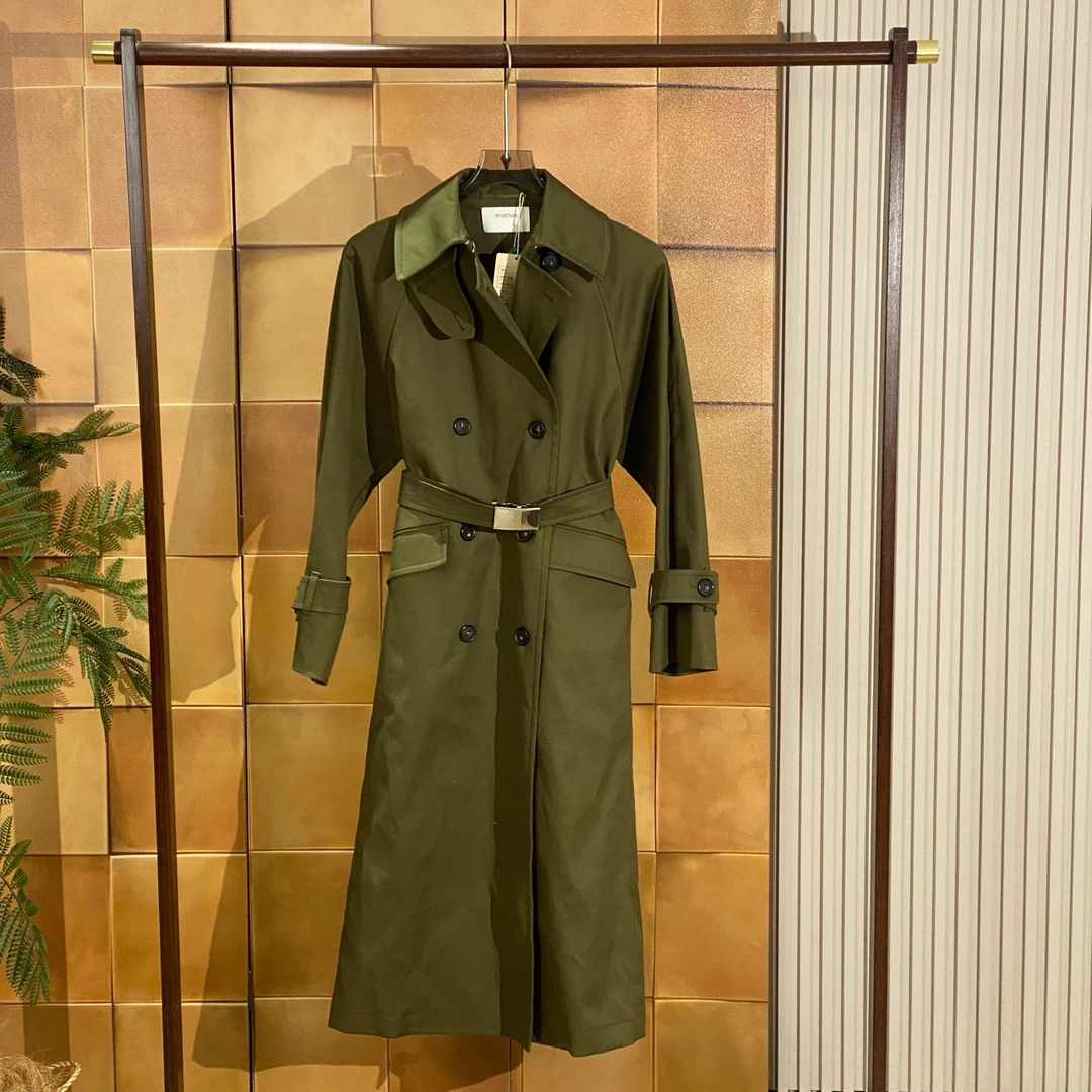 全新未使用 MaxMara 运动线军绿色双排扣腰带风衣/34码/27470