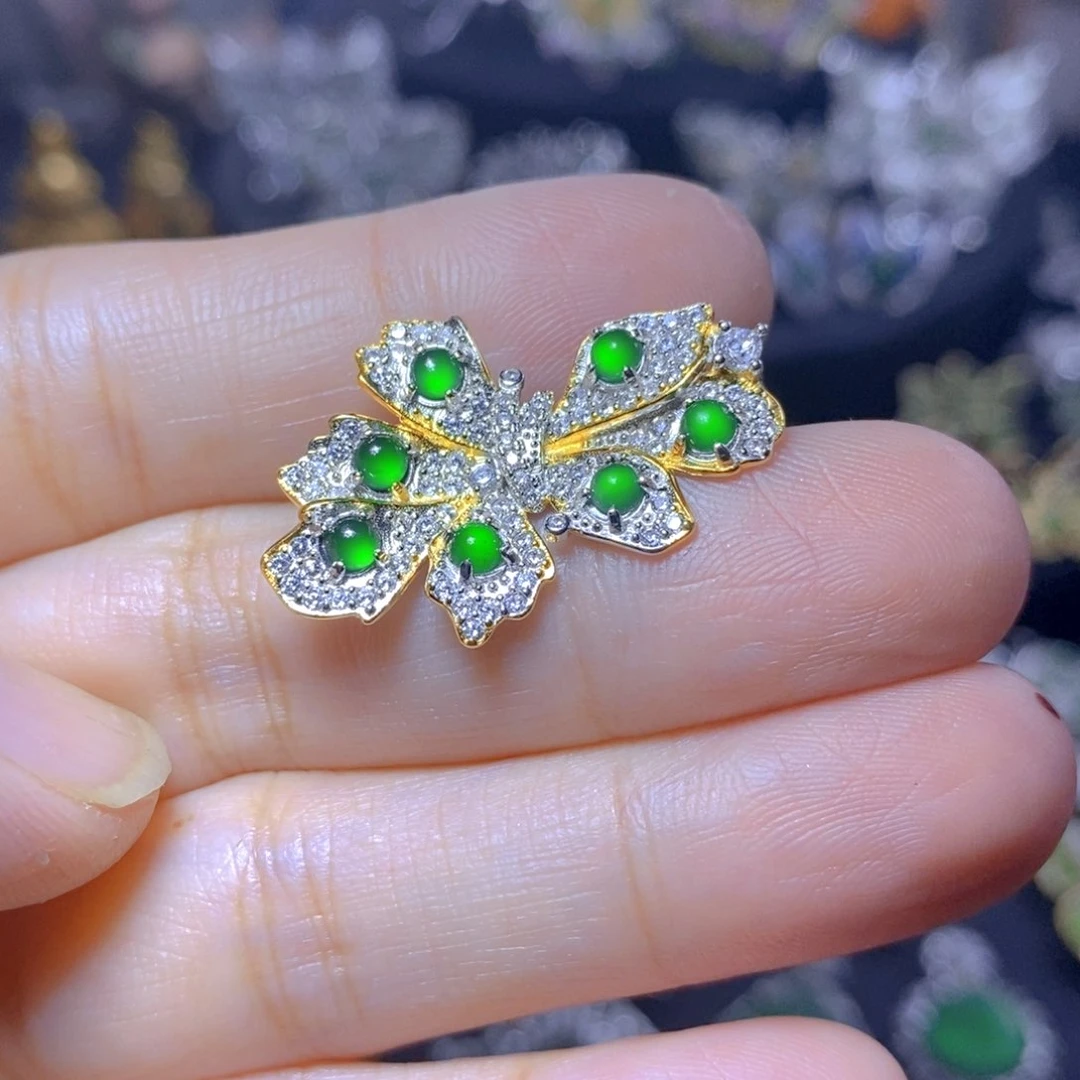 翡翠银S925镶嵌吊坠(不含链)天然翡翠