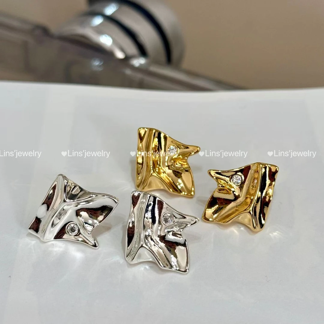 铜合金耳饰 不规则褶皱钻钻耳钉~小众简约设计师时尚百搭耳钉