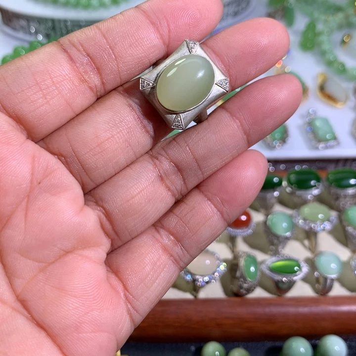 和田玉银S925镶嵌戒指