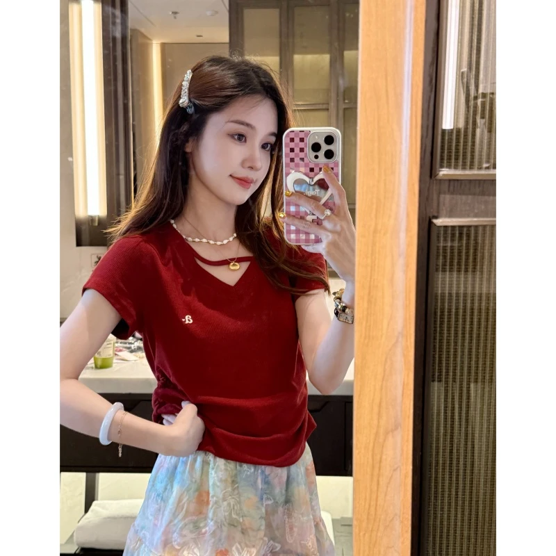 【温柔小V】夏季时尚百搭温柔风短袖-DX2025583