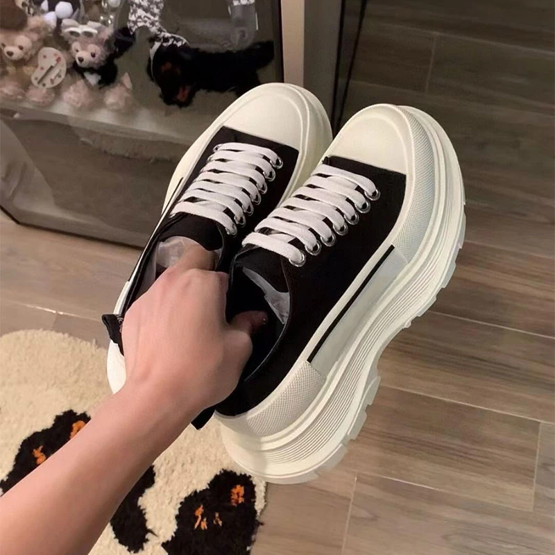 官方旗舰店正品启麦昆厚底帆布鞋男女2025新款情侣休闲百搭增高鞋