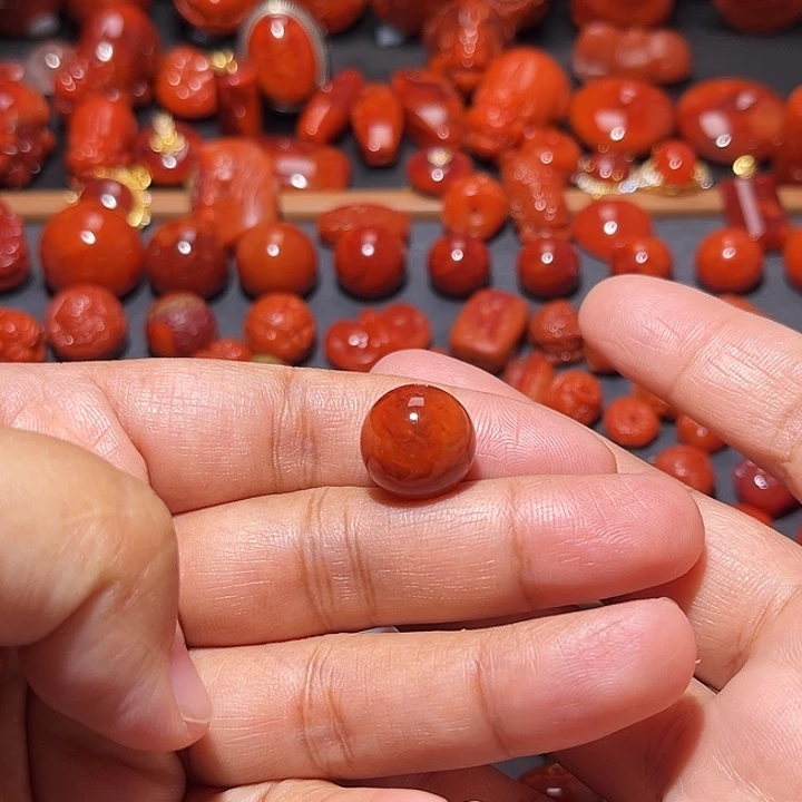 南红玛瑙未镶嵌配饰火焰纹圆珠14.3mm