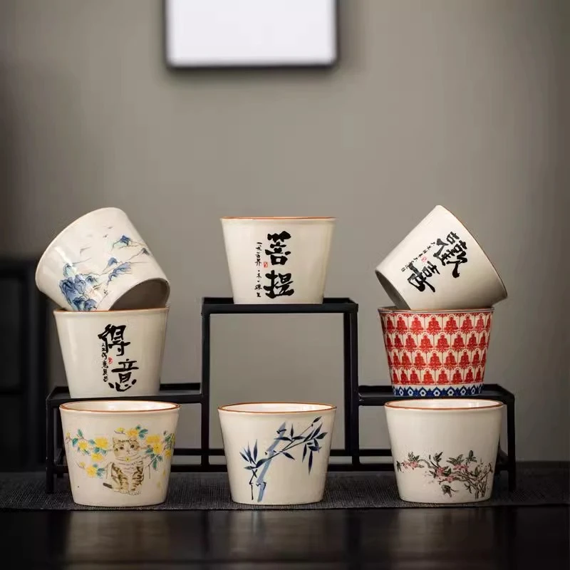 米黄汝窑书法随手可乐杯家用茶杯陶瓷泡茶主人杯单杯功夫茶具茶碗