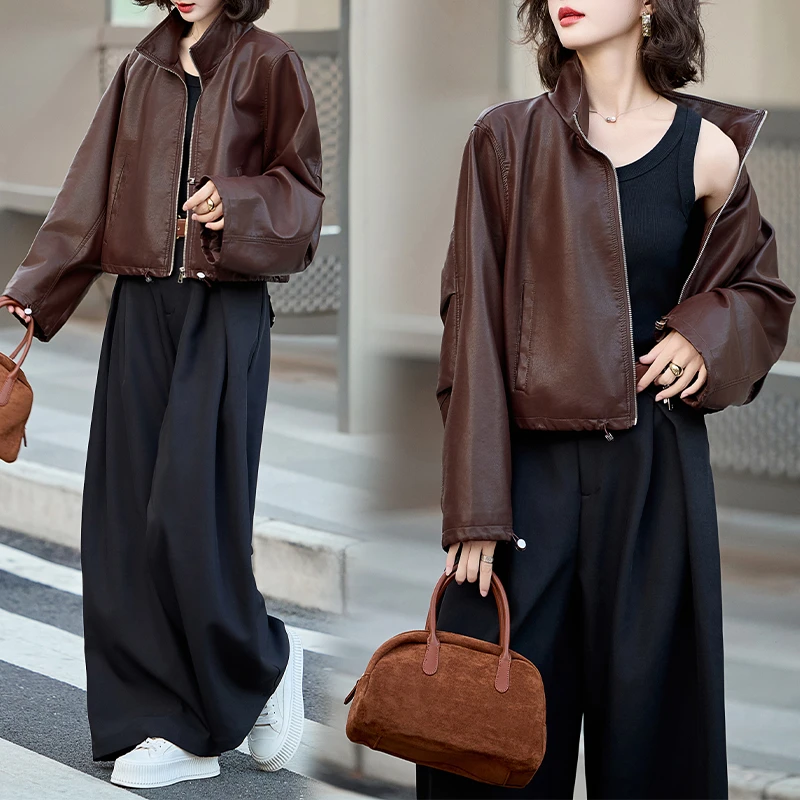 安哥拉小皮衣外套2025春秋高级感炸街小个子机车服夹克财阀千金女