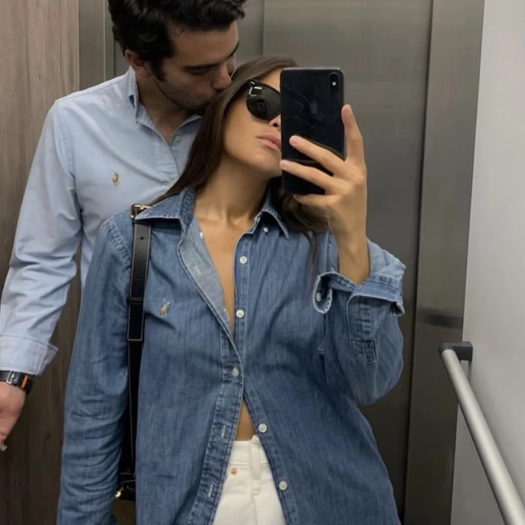 未使用 Ralph Lauren/拉夫劳伦 JT 郑秀晶同款薄软牛仔蓝衬衫