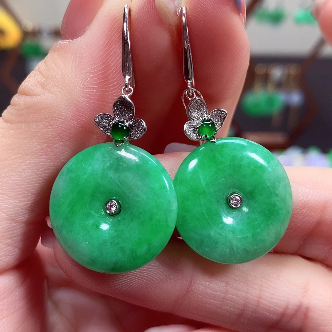 翡翠耳饰18K金镶嵌天然翡翠