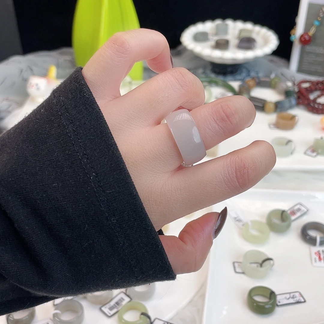 和田玉未镶嵌戒指U86粉方圆17.9不退换