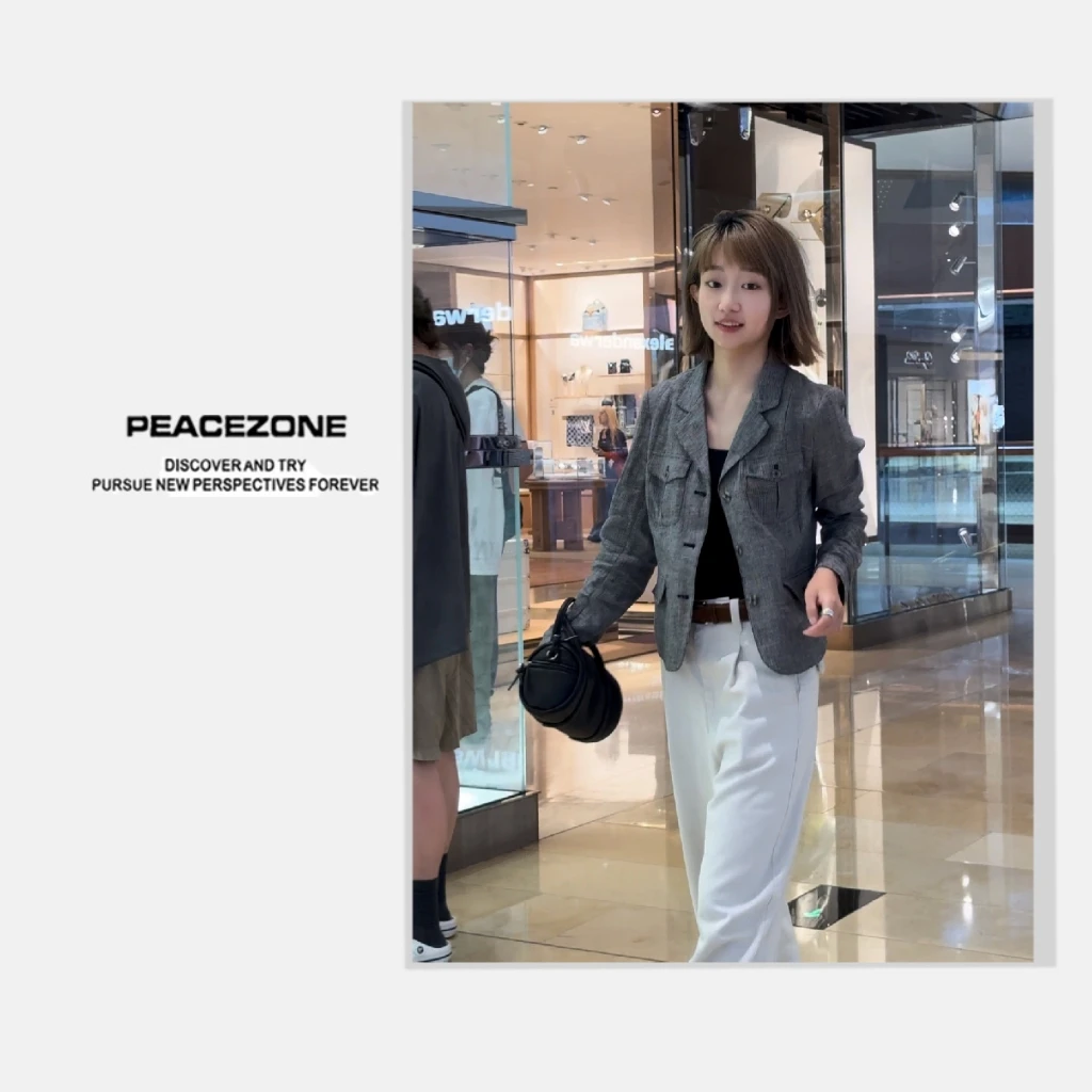 Peacezone 100进口色织亚麻 新款千鸟格西装外套/X73261