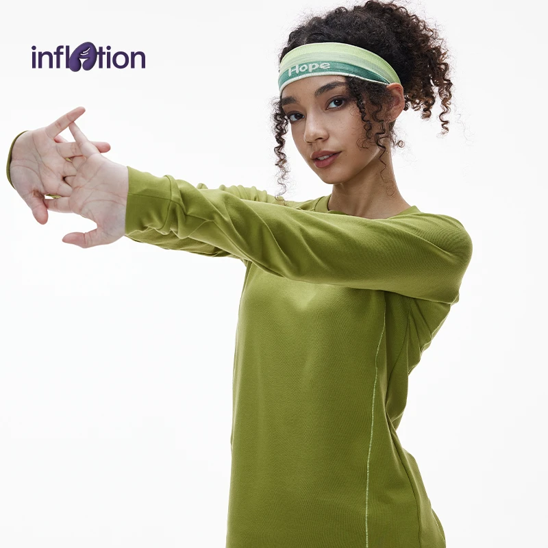 膨胀潮牌莫代尔双面撞色长袖T恤修身版轻运动插肩打底衫女款