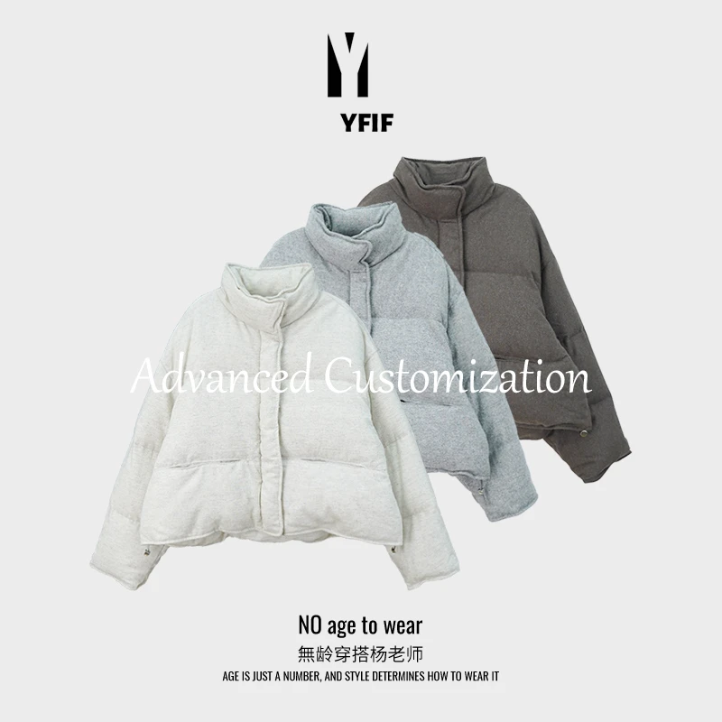 YANG ZONE_90白鸭绒立领宽松羊毛羊绒混纺保暖羽绒服YJ-TY13