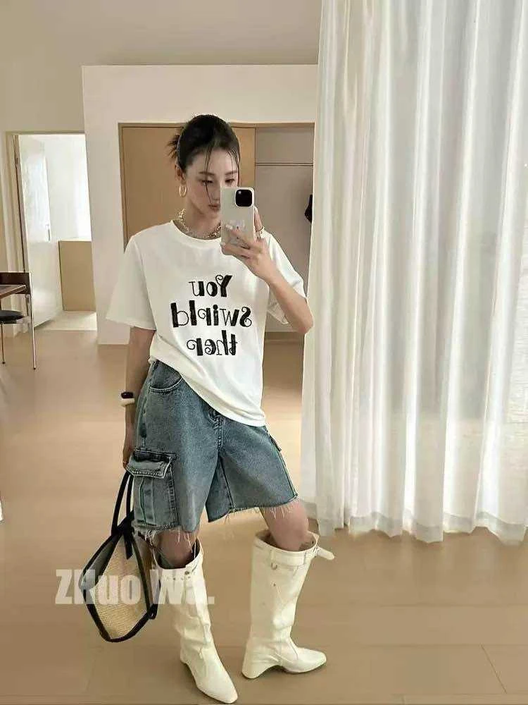 2329#刺绣后背拼接T恤