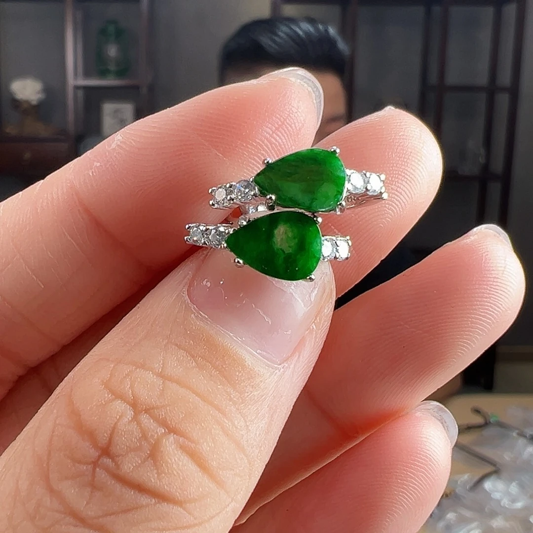 翡翠银S925镶嵌耳饰耳环33