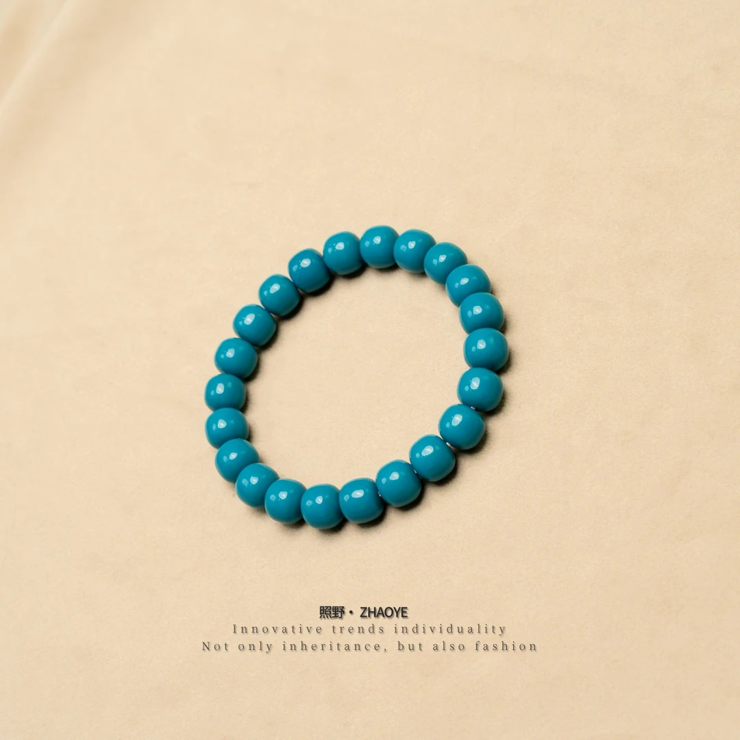 10mm老型克万色系蓝色男女时尚单圈琉璃手串高瓷文玩手串