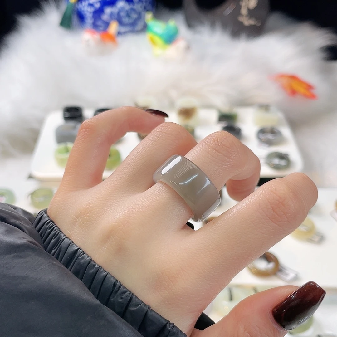 和田玉未镶嵌戒指c94烟紫飘紫圆切17.7