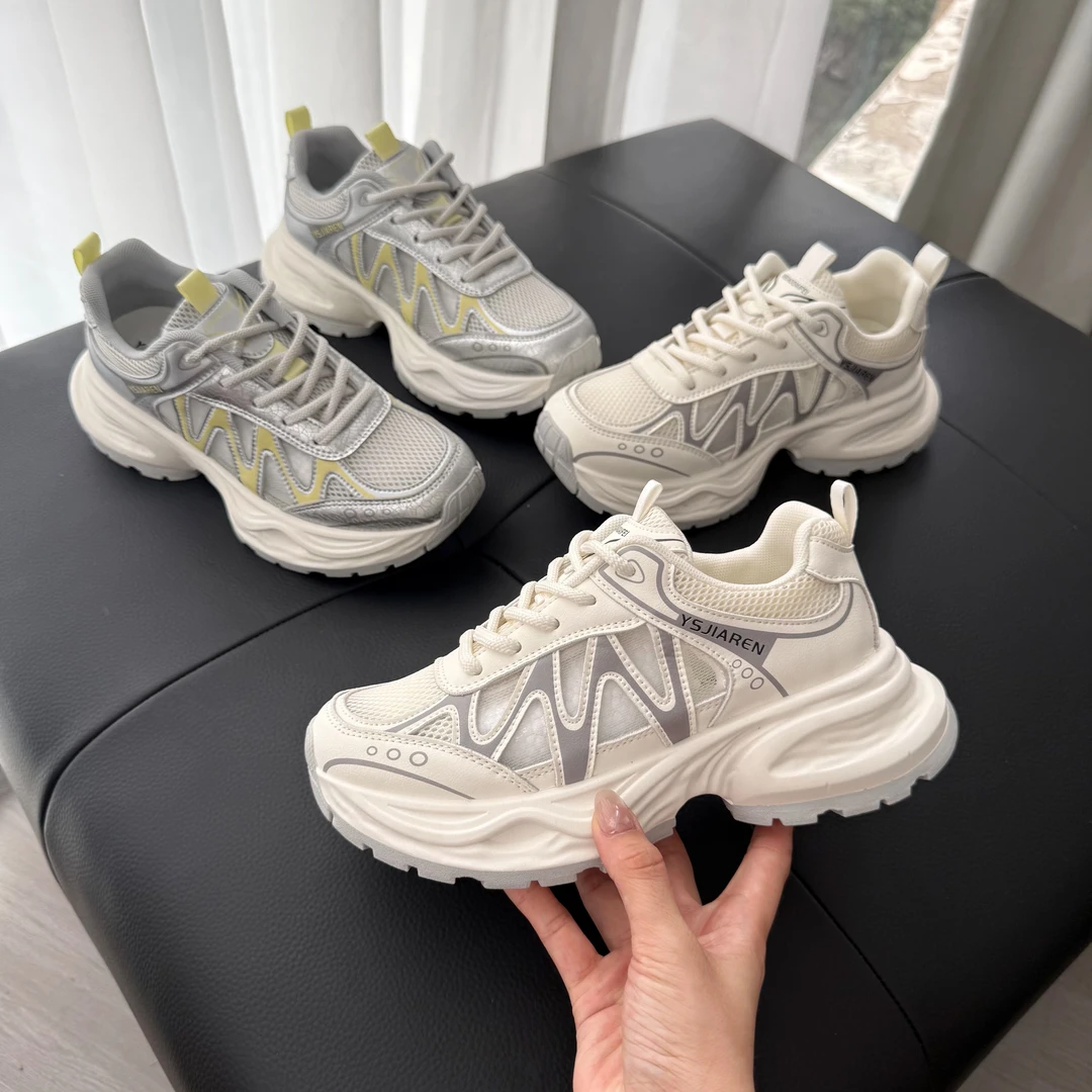 真皮厚底德训鞋女款2025新款爆款鞋子女鞋运动鞋女夏网面9099