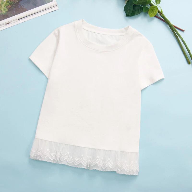 1912女童T恤高品质儿童独特洋气时髦中大童女孩蕾丝拼接时尚童装