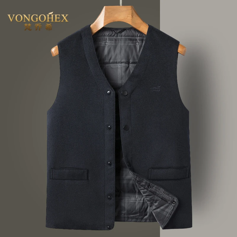 VONGOHEX羊绒马甲男士秋冬季坎肩白鸭绒加厚休闲马夹保暖羊毛背心