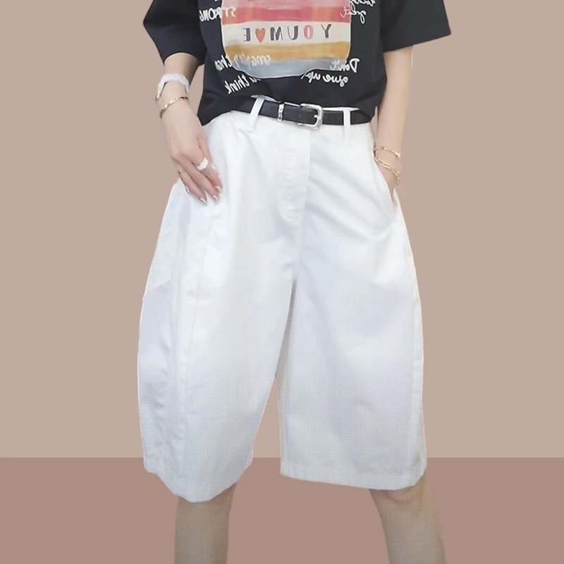 韩系高腰宽松显瘦阔腿休闲短裤女2025新款夏季薄款a字五分工装裤