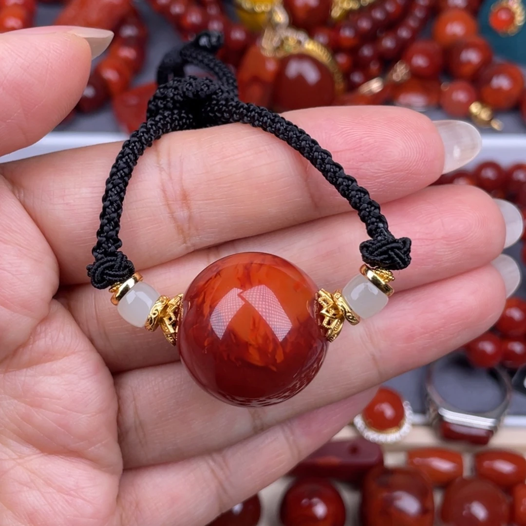 南红玛瑙未镶嵌其他22mm瓦西原矿梅红火焰纹吊坠