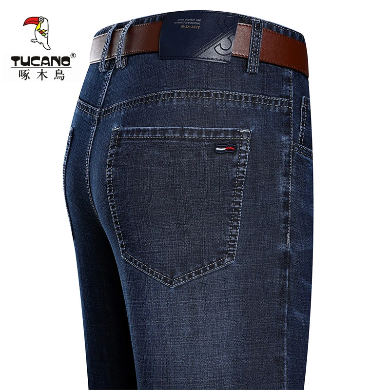 啄木鸟夏季新品牛仔裤男休闲直筒裤男士中年长裤爸爸宽松中腰裤子