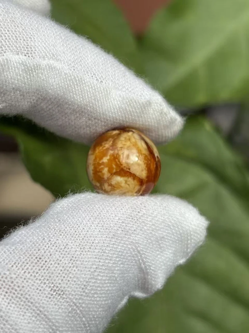 1989天然蜜蜡琥珀沁色花蜡圆珠13.2mm