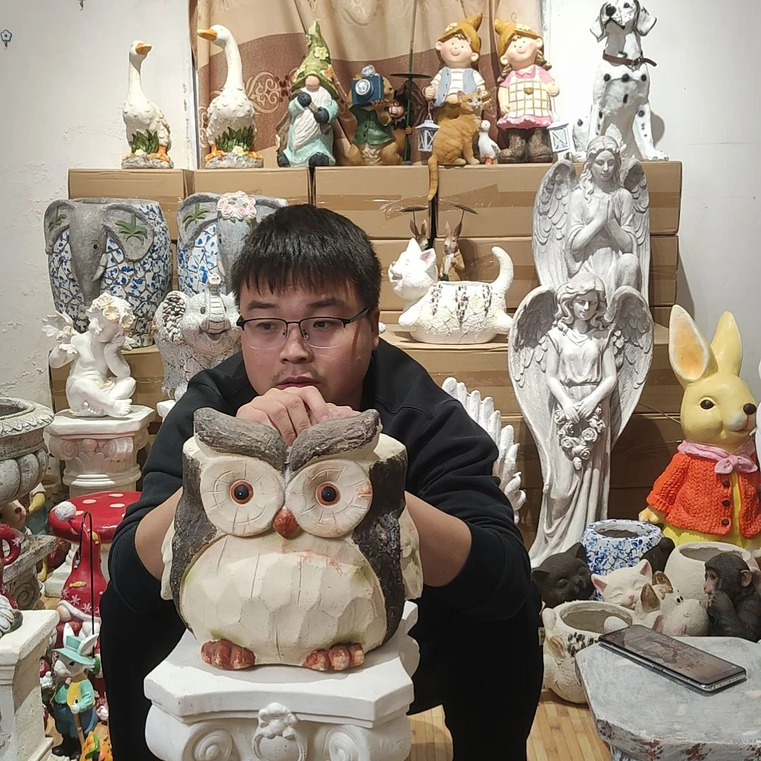 合成树脂猫头鹰花盆摆件