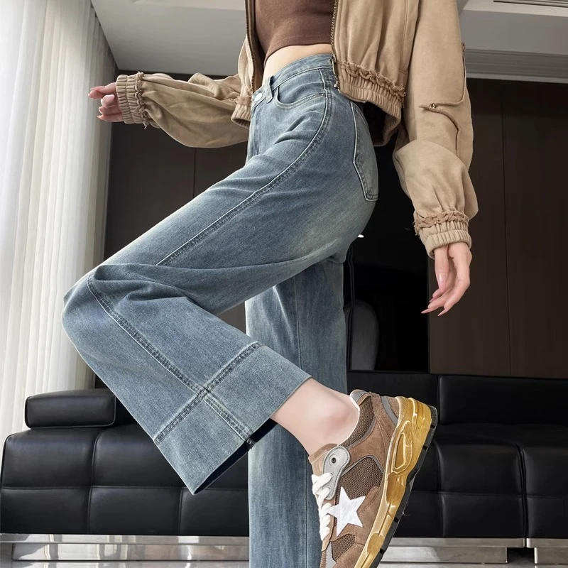 九分窄版阔腿牛仔裤女2025春季新款烟管裤高腰显瘦窄版直筒裤子女