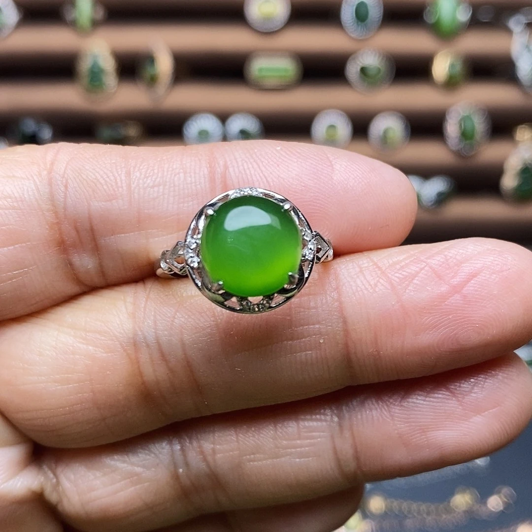 吊坠(不含链)银S925镶嵌和田玉（碧玉）戒指