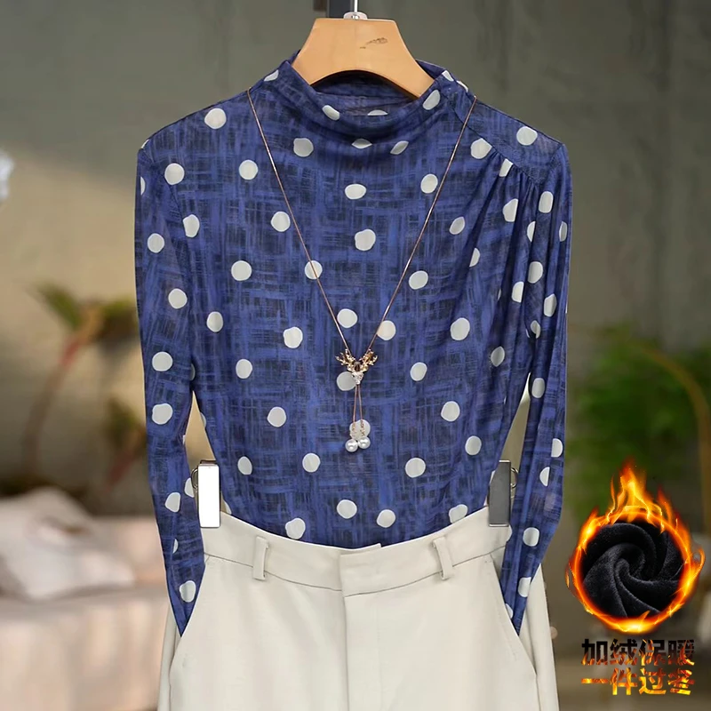 389-2加绒#高贵上档次小衫2025新款潮流气质时尚显瘦网纱打底衫